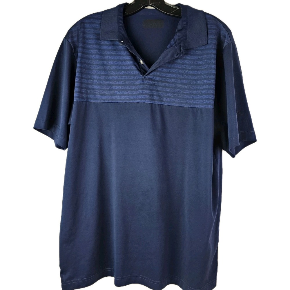 Callaway Polo Shirt Mens L Navy Blue Striped Short Sleeve Golf Performance